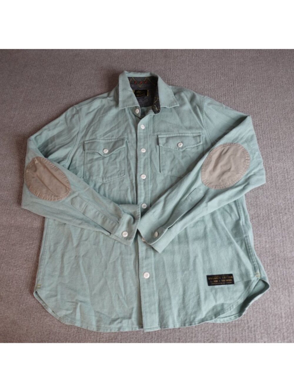 Todd Snyder LL Bean Shirt Medium Blue Pale Green Solid Flannel Organic Cotton